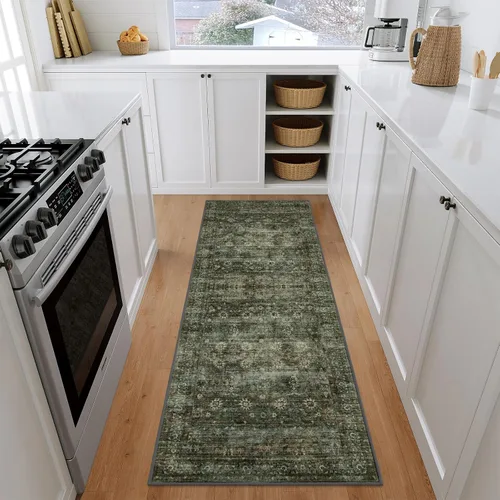 Miniatura 25 de Moynesa Alfombra de pasillo ultra fina lavable de 2 x 6 pies, antideslizante, resistente a las manchas, alfombra vintage que no desprende para Gris
