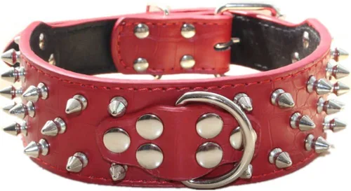 Miniatura 7 de Collar de cuero para perro, collar de perro con pinchos y tachuelas para perros medianos y grandes Pit Bull Mastiff Bully Boxer (S, rosa intenso)