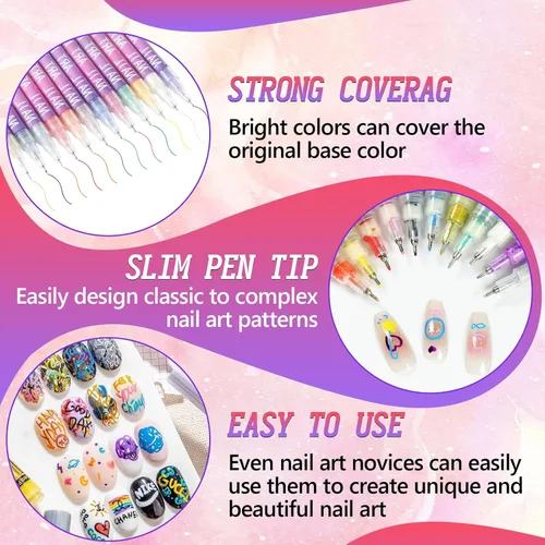 Miniatura 6 de Juego de 12 rotuladores para arte de uñas, rotuladores de esmalte de uñas de secado rápido 3D de 0.5MM, 2025 marcadores de arte de uñas DIY