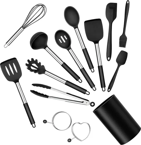 Miniatura 11 de E-far - Juego de utensilios de cocina de silicona, juego de 30 utensilios de cocina con soporte, espátulas de cocina resistentes al calor, cucharón