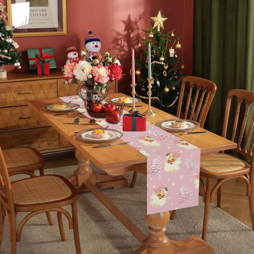 Miniatura 2 de Camino de mesa de Navidad Papá Noel Árbol de Navidad Copo de nieve rosa, caminos largos para invierno, Navidad, decoración para el hogar, cocina