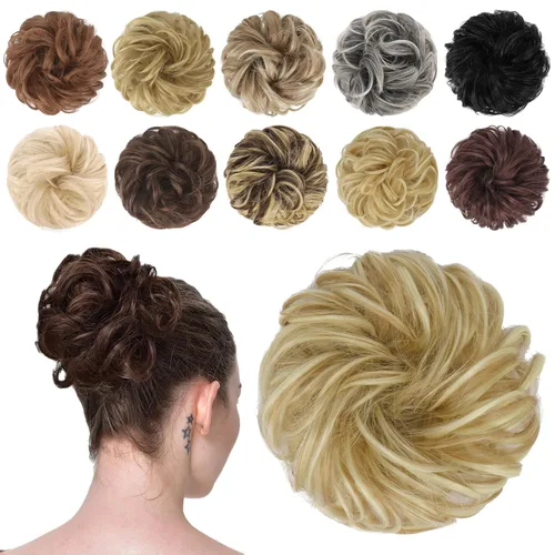 Miniatura 9 de FESHFEN Pieza de Cabello de Moño Desordenado - Extensiones Elásticas Onduladas Rizadas de Moño Scrunchies Sintético Chignon Postizos para Mujeres
