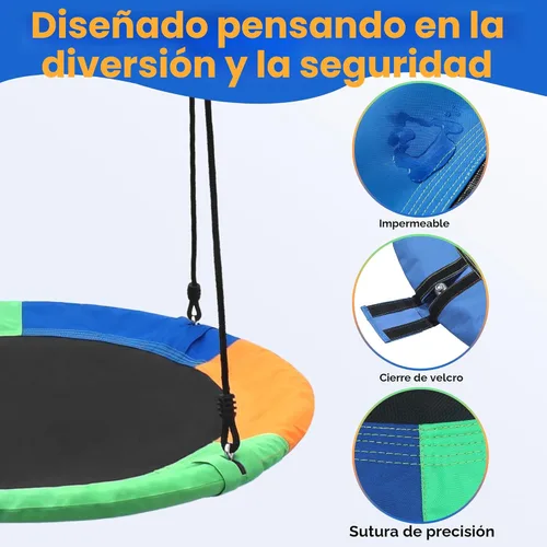 Miniatura 5 de Asiento de columpio de árbol de platillo para niños de 40 pulgadas para exteriores, columpio redondo para niños, resistente, seguro, duradero, fácil