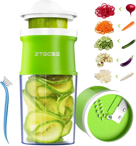Miniatura 9 de Cortador espiralizador de verduras 4 en 1, grosor ajustable de 0.000-0.118 in, espiralizador de calabacín para preparar fideos vegetarianos