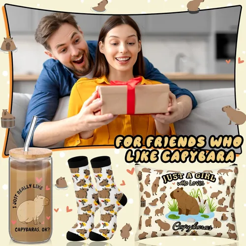 Miniatura 6 de Layhit Capybara - 3 piezas de regalos para mujeres, regalo de agradecimiento de 16 onzas, bolsa de maquillaje cosmética, calcetines lindos, regalo