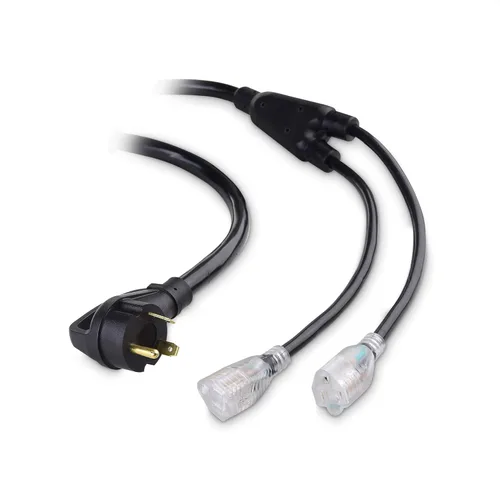 Cable Matters Adaptador LED de 3 clavijas de 30 amperios a 15 amperios para generador (divisor adaptador de 30A a 110) 2.5 pies - NEMA TT-30P a 2X
