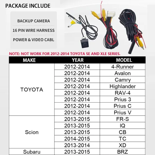 Miniatura 7 de EWAY Kit de cámara de respaldo de visión trasera para Toyota Camry Corolla RAV4 Prius Avalon 2012-2014 Cámara de marcha atrás a pantalla de radio