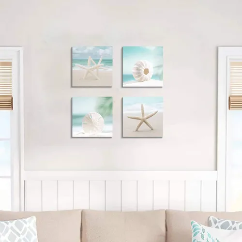 Miniatura 2 de ARTISTIC PATH Lienzo decorativo para pared, diseño de conchas marinas, diseño de playa, para decoración de pared y comedor
