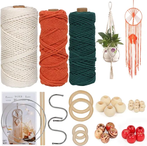Miniatura 7 de UHAPEER Kits de macramé para adultos principiantes, kit de macramé para colgar plantas DIY y suministros de macramé, con cordón de macramé de Verde