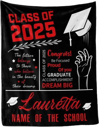 Miniatura 7 de MyPupSocks Manta personalizada para regalo de graduación, felicitaciones clase de 2025, manta azul personalizada de forro polar 2025 para hermana