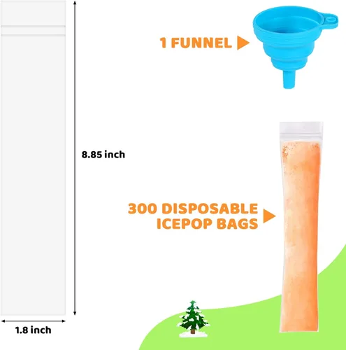 Miniatura 2 de 150 bolsas desechables para moldes de paletas de hielo, vienen con un embudo, tubos de congelador sin BPA, bocadillos saludables, yogur, jugo