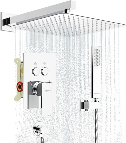 Miniatura 27 de Juegos de sistema de grifería de ducha negros: EMBATHER Juego combinado de ducha con cabezal de lluvia superior de 10 pulgadas con ducha de mano