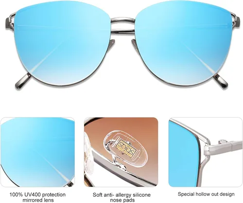 Miniatura 4 de SOJOS SJ1085 - Lentes de sol planos con espejo para mujer
