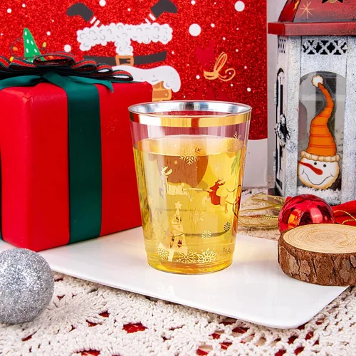 Miniatura 9 de supernal 100 vasos para fiestas navideñas, vasos de plástico dorados con diseño navideño, vasos para fiestas de plástico, vasos desechables, vasos