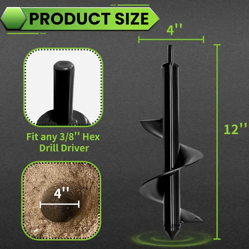 Miniatura 2 de Broca de Barrena para Plantar - Broca de Barrena en Espiral para Jardín de Servicio Pesado de 4"X12" - Herramienta Plantadora de Bulbos y Excavadora