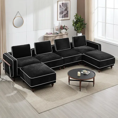 Miniatura 15 de Otomano cuadrado de 35'' para sofá seccional modular, otomanos tapizados y móviles con reposapiés para sala de estar, dormitorio, chenilla blanca
