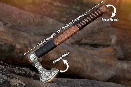 Miniatura 5 de Hacha Vikinga – Mango de Palisandro de 19 Pulgadas con Funda de Cuero, Hachas de Lanzamiento y Tomahawks, Hacha para Dividir Madera, Bushcraft - ERIK