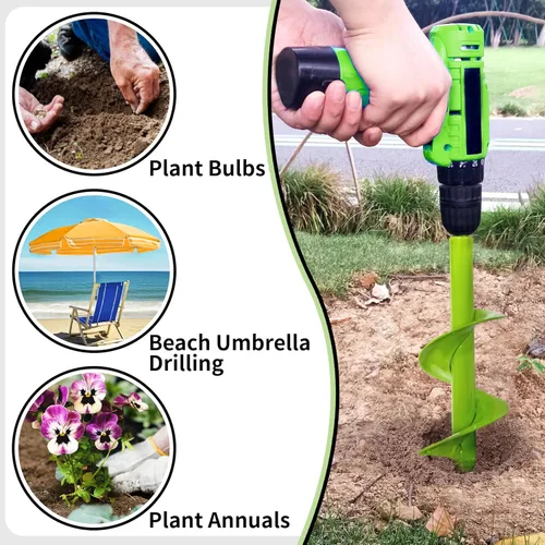 Miniatura 6 de TCBWFY Broca de barrena de 4"x12" para plantar y cavar hoyos, plantador rápido de bulbos de flores de plantas de jardín, broca de barrena de tierra