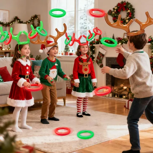 Miniatura 3 de TOPLEE Juego de 20 piezas inflables de cuernos de reno, fiesta de Navidad, juegos de sombrero de cuernos para niños y adultos, familia