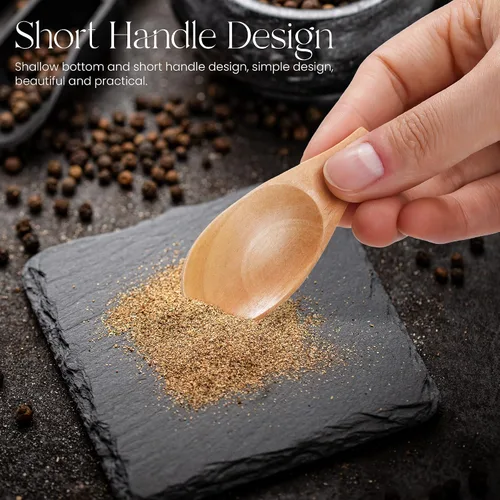 Miniatura 4 de Paquete de 4 cucharas de madera para tarros, mini cucharas de madera con mango corto para sal, té, granos de café, dulces, leche en polvo, especias