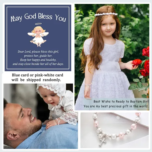 Miniatura 6 de Lanqueen Pulsera cristiana de bautismo para la primera comunión, regalos para niñas, niños, hija, hijo, nieta, nieto, cruz, ángel, pulsera