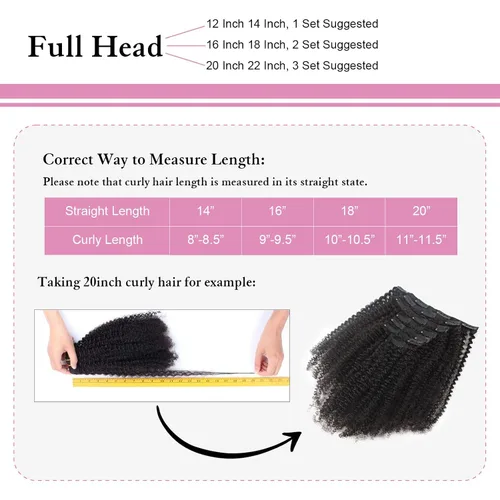 Miniatura 7 de ABH AMAZINGBEAUTY HAIR Extensiones de cabello humano real con clip, 4A 4B, rizado con clip, 4.23 oz, 7 piezas, 17 clips, 4.23 oz, color negro #1B