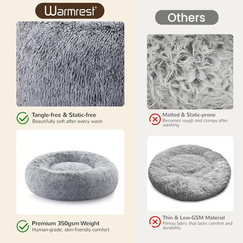 Miniatura 4 de Cama para perros en forma de dona, tamaño mediano, camas redondas para perros y gatos pequeños y medianos con piel sintética esponjosa lavable, Gris