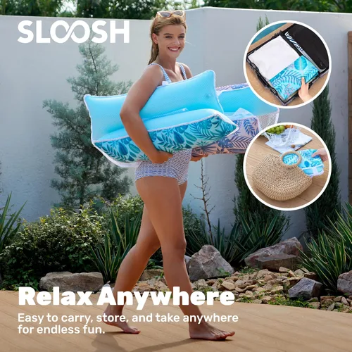 Miniatura 6 de Sloosh Paquete de 3 hamacas inflables para piscina, hamacas de agua, accesorios multiusos para piscina (silla, silla, hamaca, flotador)