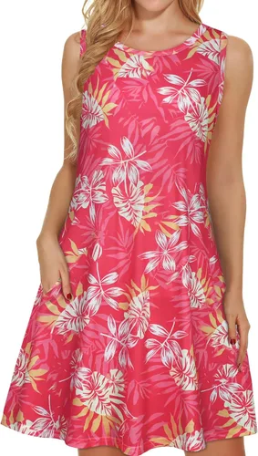 Miniatura 36 de elescat Vestidos de verano para mujer 2025, vestido casual de playa sin mangas con estampado floral, tipo camiseta, suelto y con bolsillos