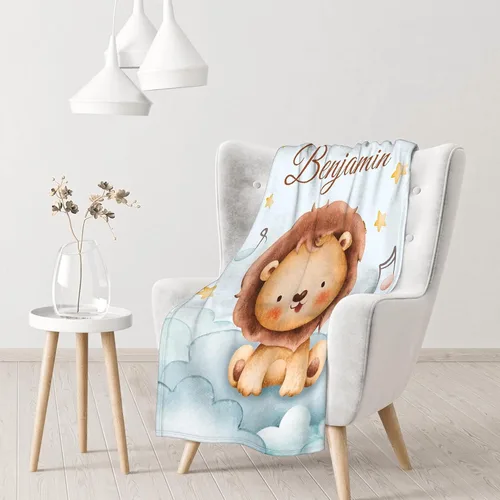 Miniatura 5 de Manta de bebé personalizada con nombre – Manta de león para niños pequeños, bebés, niños, ducha, recién nacidos – Cochecito de bebé, decoración