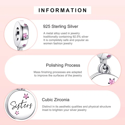 Miniatura 3 de EZ Tuxedo Forever Sister - Dijes colgantes de plata de ley 925 para pulseras, Metal, circonita
