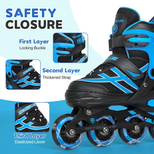 Miniatura 5 de METROLLER Patines en línea para niñas y niños Edades 5-8 8-12 Patines en línea ajustables con ruedas iluminadas Patines en línea para jóvenes y Azul
