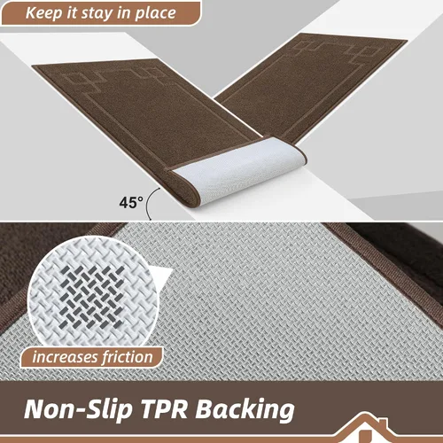 Miniatura 4 de BEQHAUSE Alfombra de Puerta 81 x 122 cm, Alfombras Antideslizantes para Interior Alfombras de Entrada Lavables de Perfil Bajo y Absorbentes, Marrón