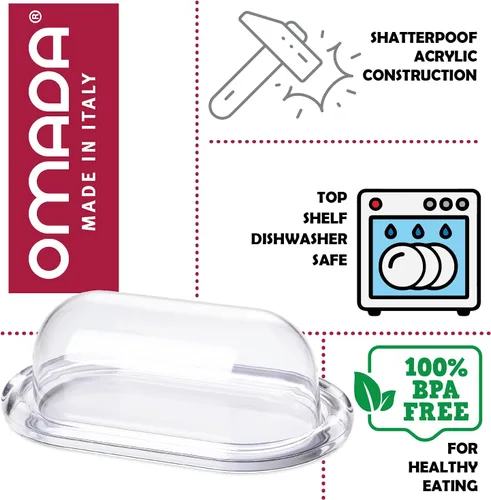 Miniatura 3 de Omada Mantequillera cubierta de acrílico: recipiente grande transparente y blanco para mantequilla y queso crema, plato de mantequilla europeo apto