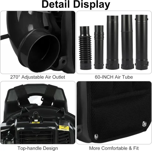 Miniatura 4 de Soplador de hojas de mochila a gas, soplador de hojas de gas de 52 CC, soplador de hojas de 2 tiempos de 550 CFM, sopladores de gas de 6800 RPM