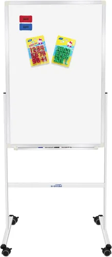 Miniatura 9 de H-Qprobd Pizarra blanca móvil de 60"x48" pulgadas de doble cara magnética de borrado en seco sobre ruedas - Pizarras blancas rodantes comerciales