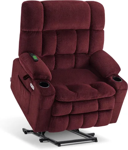 Miniatura 31 de MCombo 7893 - Silla reclinable pequeña de doble motor para ancianos pequeños, silla elevadora de gravedad cero con calor y masaje, posición Beige