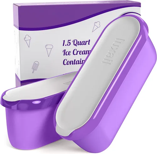 Miniatura 7 de Recipientes de helado para helado casero, contenedor reutilizable para congelador, con tapas, paquete de 2, sin BPA, apto para lavavajillas, doble