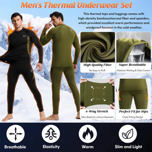 Miniatura 3 de romision Ropa interior térmica para hombre, conjunto de pantalones largos con forro polar, equipo de caza de invierno, capa base cálida, camiseta