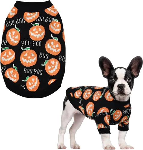 Suéter de Halloween para mascotas, cachorros, gatos, calabazas, prendas de punto, disfraz con bonito patrón abucheo, suéter de Halloween, abrigo