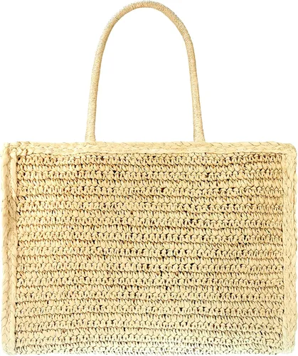 Miniatura 2 de Bolso vintage de paja tejida a mano, estilo bohemio, grande, con pajilla, elegante, casual, bolsa de hombro, bolsa de vacaciones de ratán