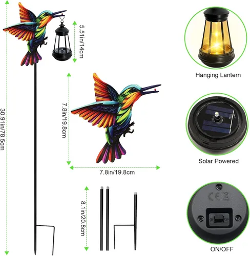 Miniatura 2 de Luces solares de colibrí para decoración al aire libre, estacas de colibrí con luces solares, regalos de cumpleaños para el día de la madre, luces