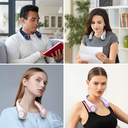 Miniatura 8 de Ventilador de cuello, ventilador portátil con vida útil de 5 a 17 horas, ventilador de cuello de 4000 mAh con 3 velocidades ajustables y 64 luces