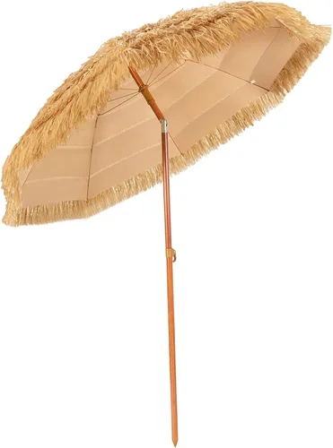 Miniatura 7 de Tangkula Sombrilla Tiki de patio de 6.5 pies, sombrilla de césped de polietileno de estilo hawaiano para exteriores con ajuste de inclinación, 8