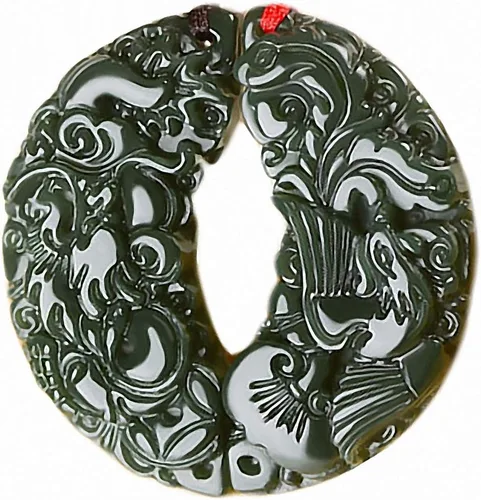 Miniatura 8 de China Natural Hetian Green Jade Nefrita Tallado Fengshui Zodiaco Dragón Bestia Colgante Amuleto Dragón 3#