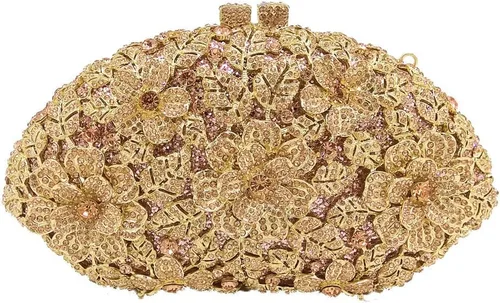 Boutique De FGG Bolso de noche de flores de embrague de cristal de lujo para mujer, bolso de boda nupcial, bolso