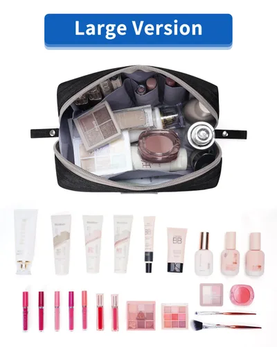 Miniatura 2 de Narwey Bolsa de maquillaje de viaje para cosméticos, bolsa organizadora de artículos de tocador, bolsas de maquillaje con compartimentos para Negro
