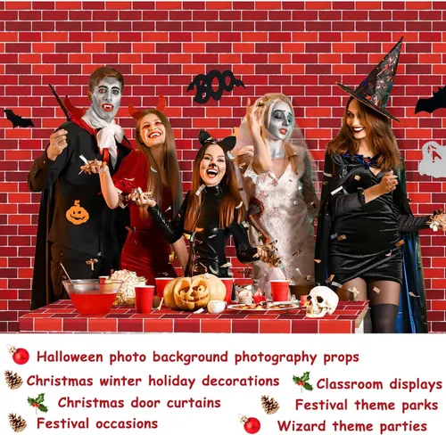 Miniatura 4 de Rollo de Mantel con Fondo de Pared de Ladrillo Rojo de 100 Pies x 54 Pulgadas con Cortador Deslizante, Fondo para Fotos, Estación de Envoltura
