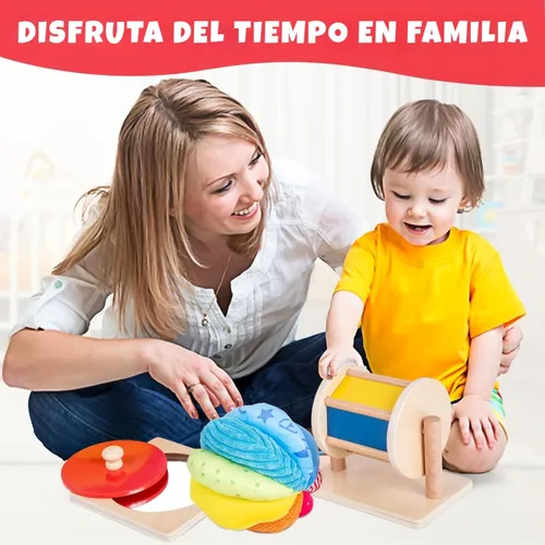 Miniatura 5 de Montessori - Kit de juguetes para bebés, espejo, peekaboo, rompecabezas de perillas, tambor giratorio, bola arcoíris - niños pequeños de 6 a 12 meses