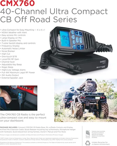 Miniatura 2 de Uniden CMX760 Bearcat Off Road Series - Radio CB móvil compacta, operación de 40 canales, ultracompacta para un fácil montaje, gran pantalla LCD